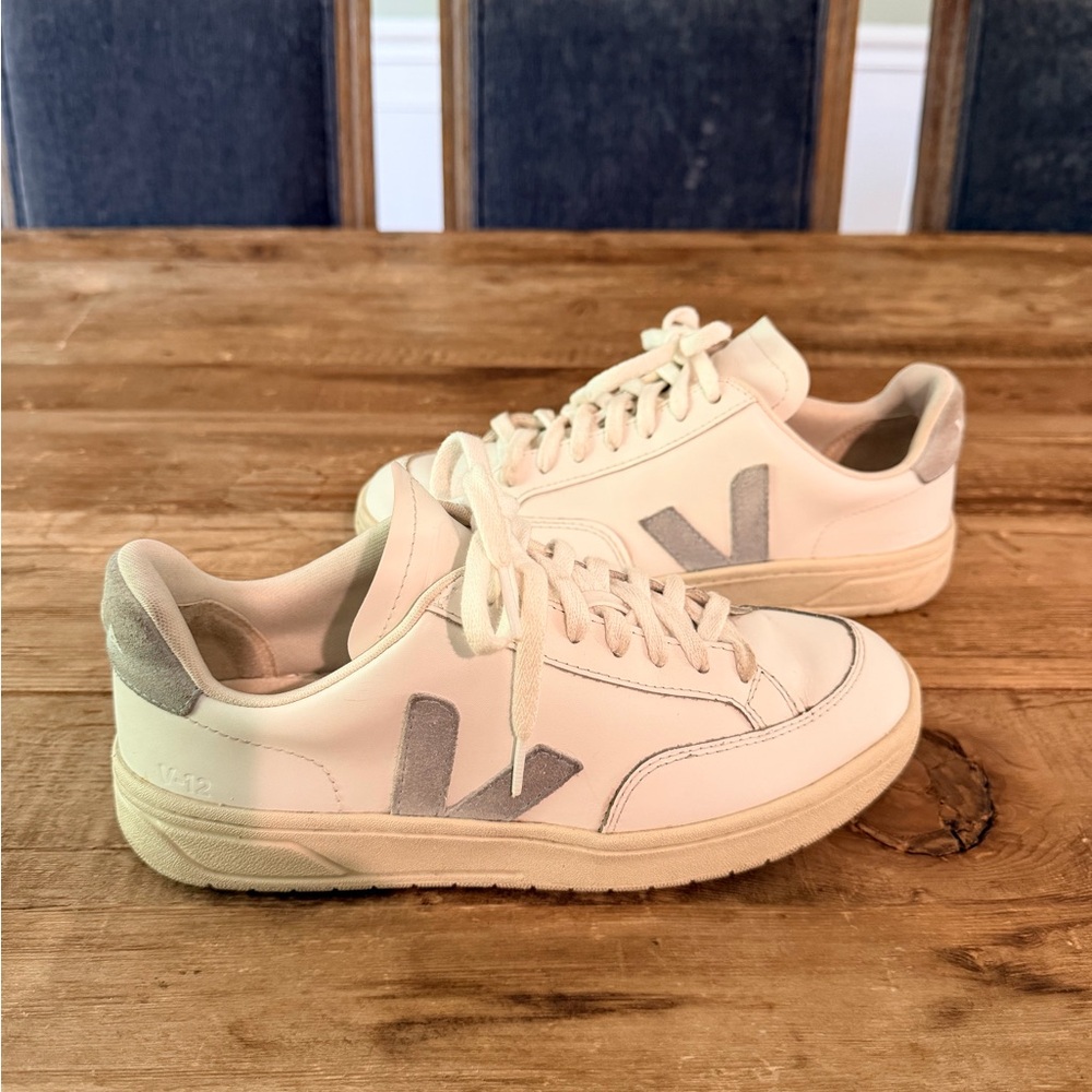 Veja Women's White Leather Sneakers with Light Blue Suede V